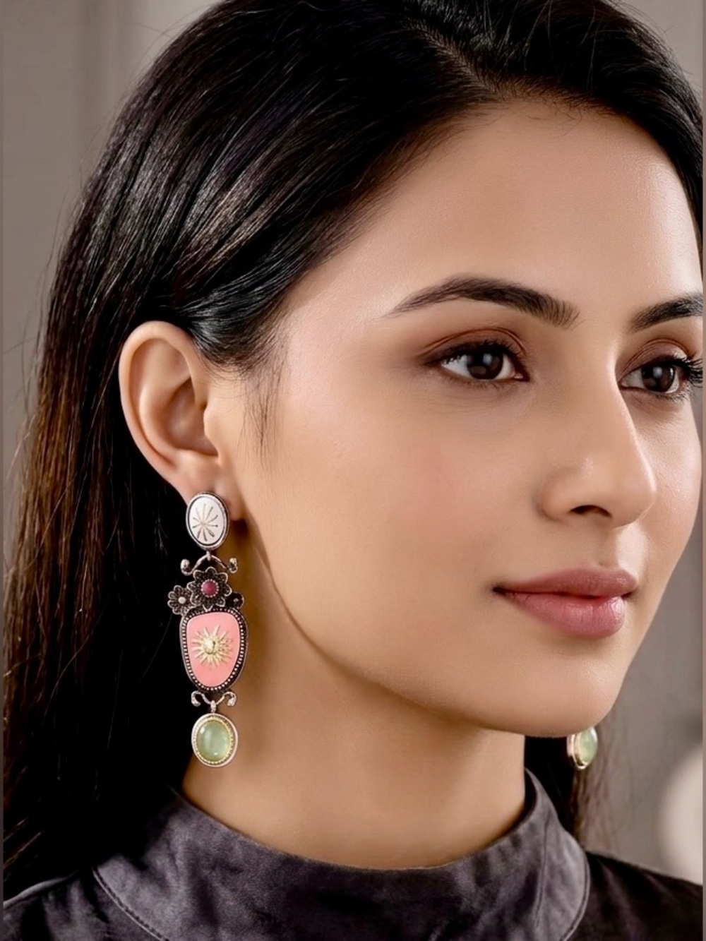 Cloisonné Enamel Drop Earrings | Sun Motif | Artistic Statement